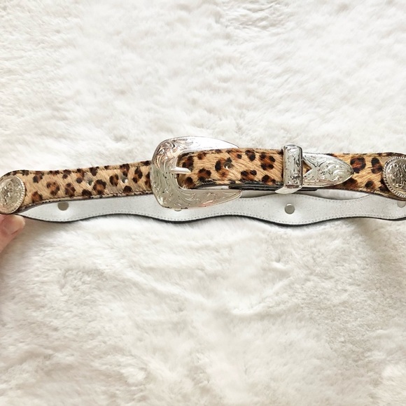 NADIM Leather Cheetah Print Calf Hair Western Belt Trendy Rodeo Chic - Picture 2 of 10